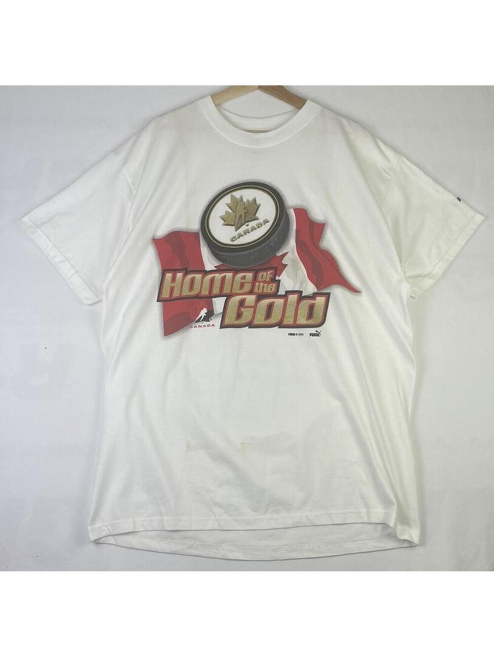 Vintage 2002 Puma Canada Olympics Hockey Home of the Gold FOTL T shirt Sz XL